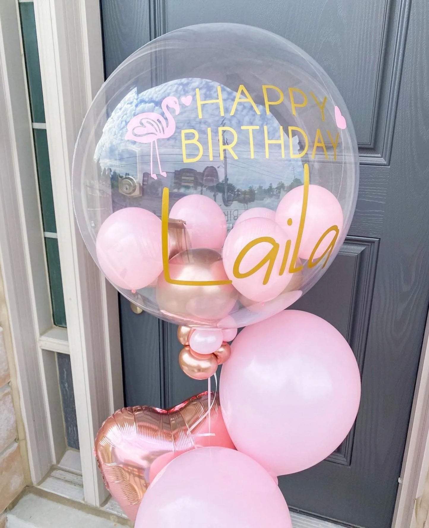Personalized Bubble Balloons - Petite Size with Colorful Mini Balloons Inside - My Blush Peony