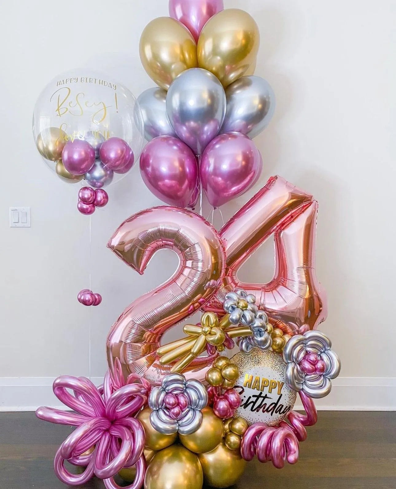Custom Maxi Bouquet Plus Bubble - Personalized for Any Age & Color - My Blush Peony