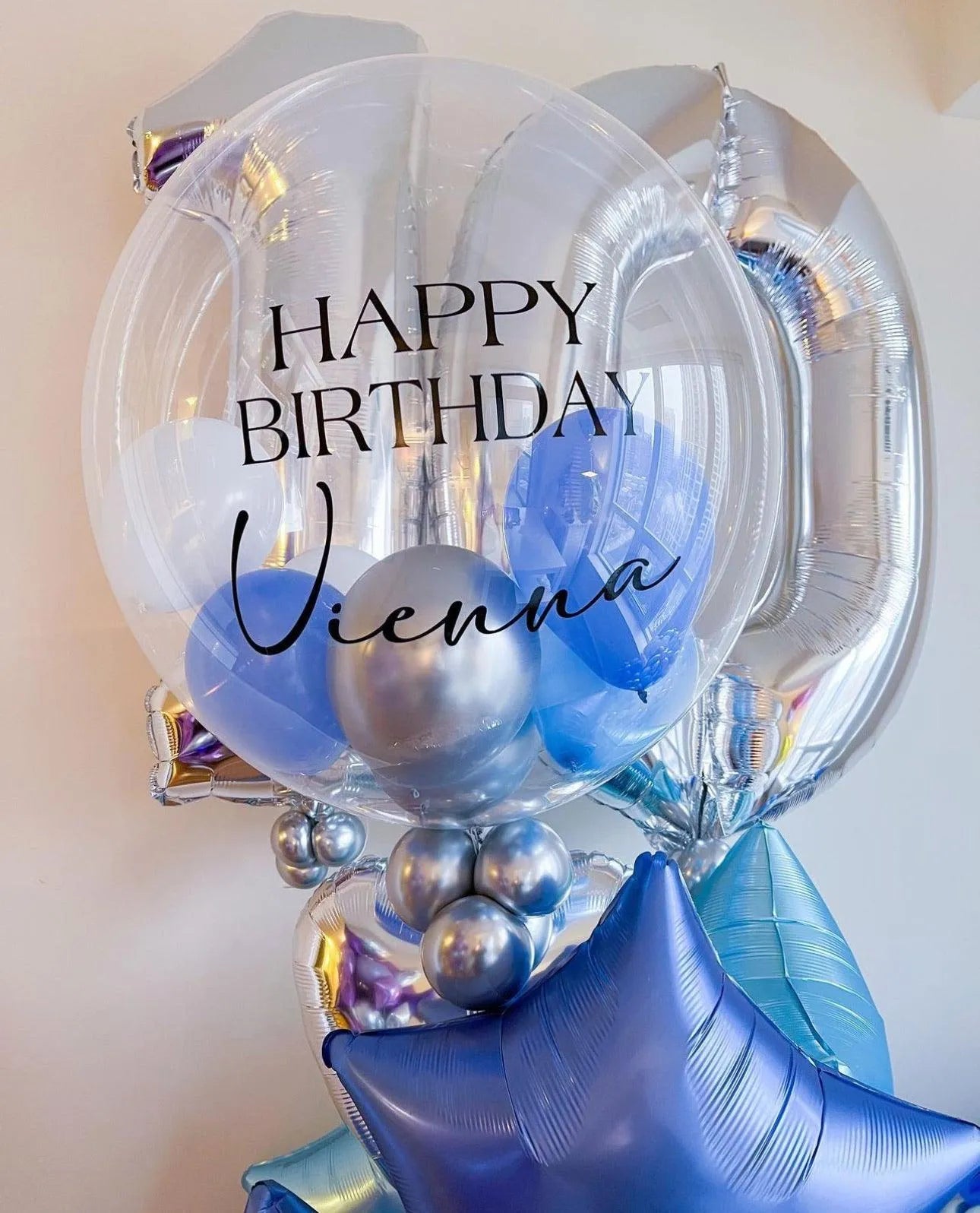 Deluxe Flowers Bubble Set with Personalized Balloon & Number - Elegant Decor - My Blush Peony