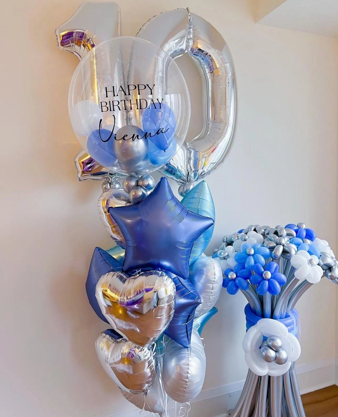 Deluxe Flowers Bubble Set with Personalized Balloon & Number - Elegant Decor - My Blush Peony