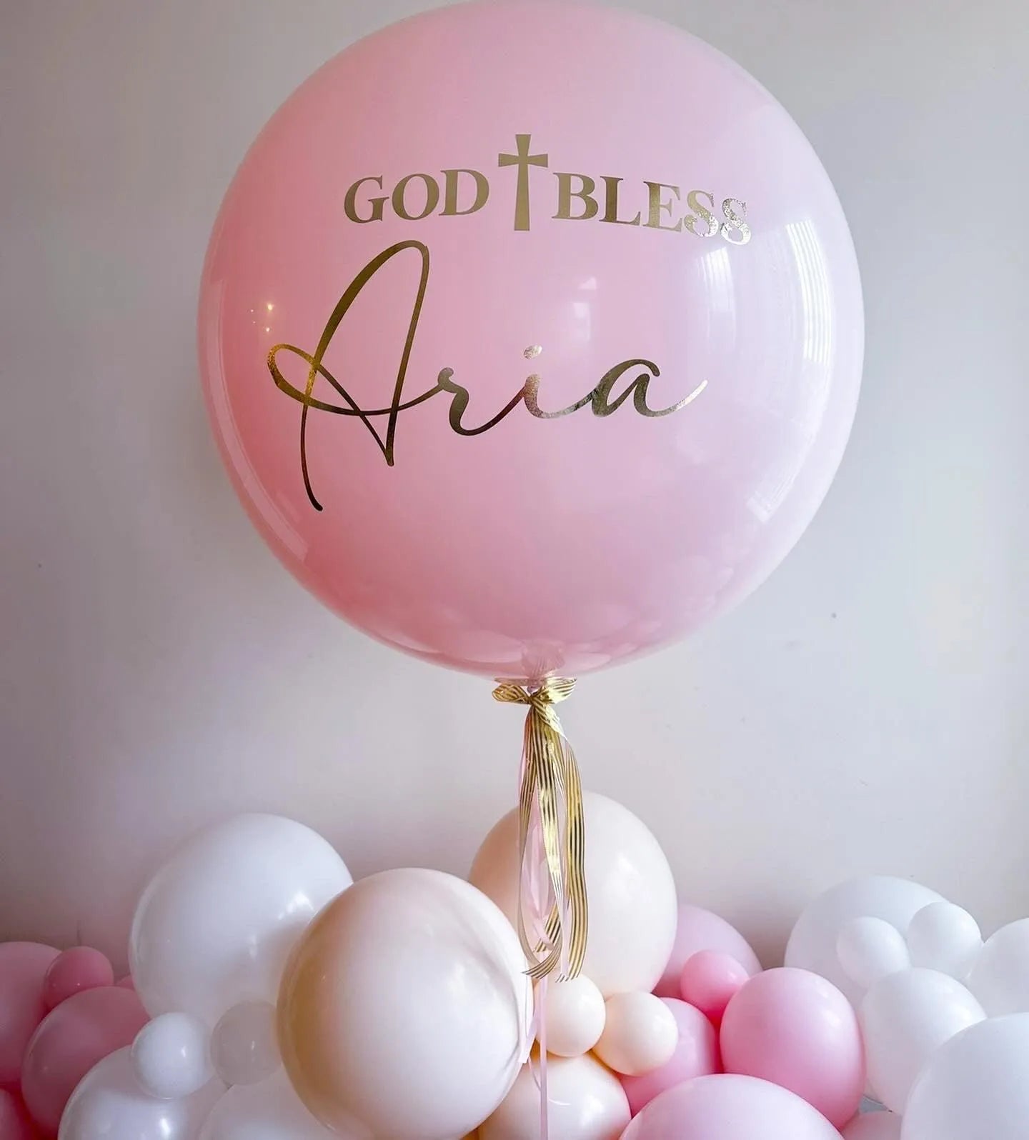 Personalized Jumbo Baptism / Communion Balloon - Elegant Celebration Decor - My Blush Peony