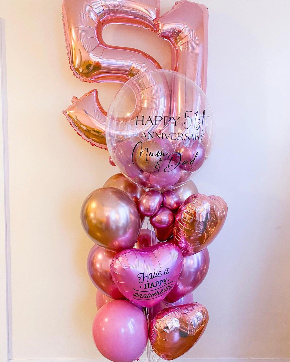 Personalized Deluxe Number Bubble Balloon Bouquet - Heart Design - My Blush Peony