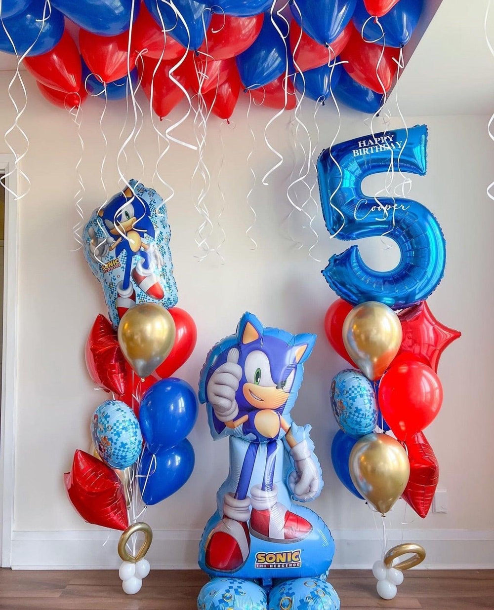 Sonic Bunches Package - Lifesize Sonic & 20 Ceiling Balloons for Toronto Events - My Blush Peony