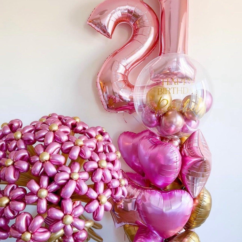 Deluxe Flowers Bubble Set with Personalized Balloon & Number - Elegant Decor - My Blush Peony