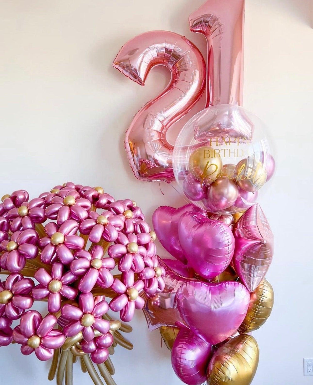 Deluxe Flowers Bubble Set with Personalized Balloon & Number - Elegant Decor - My Blush Peony