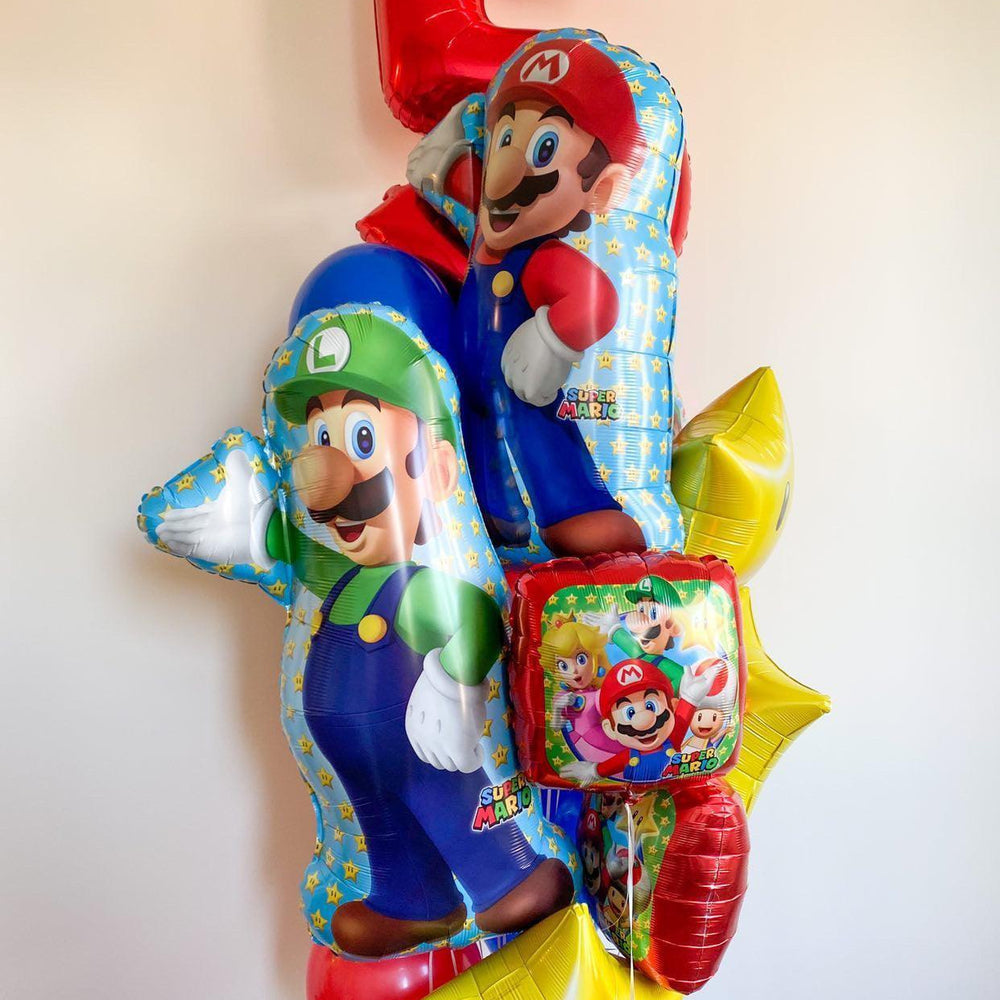 Personalized Mario Bros Themed Balloon Arrangement - My Blush Peony