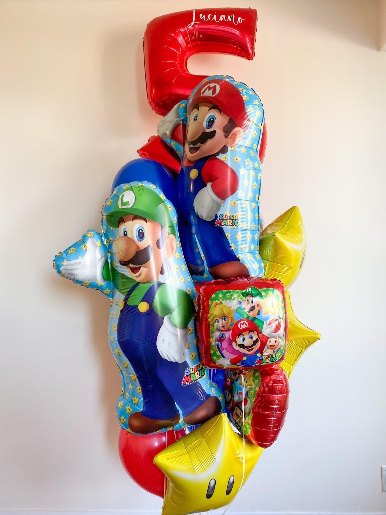 Personalized Mario Bros Themed Balloon Arrangement - My Blush Peony