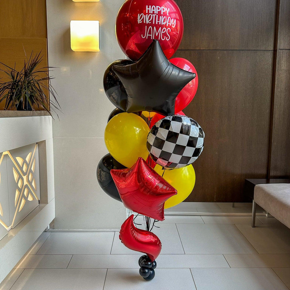 Racing Balloon Bouquet - Checkered Flag - My Blush Peony