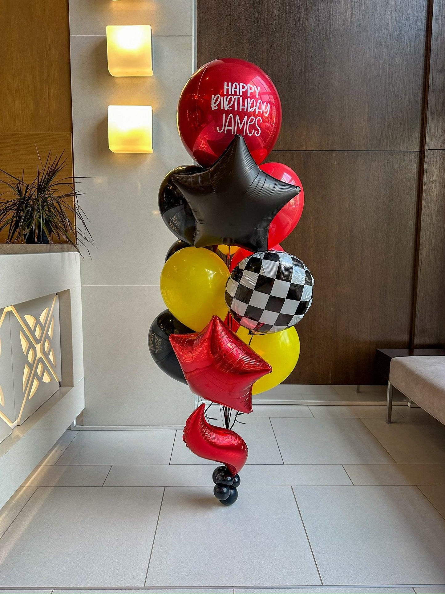 Racing Balloon Bouquet - Checkered Flag - My Blush Peony