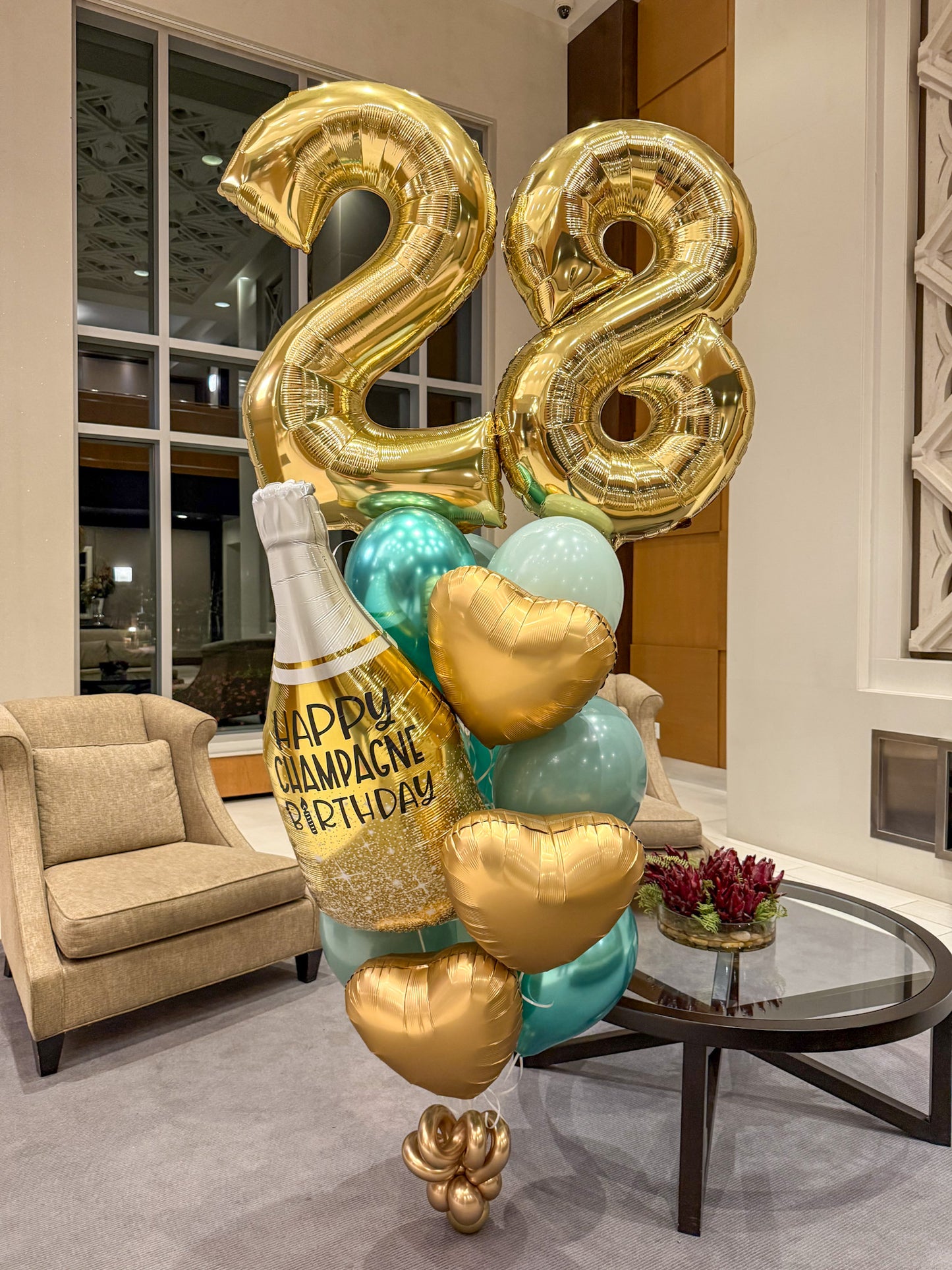 Classic Birthday Balloon Bunch - Celebration Champagne Bottle 