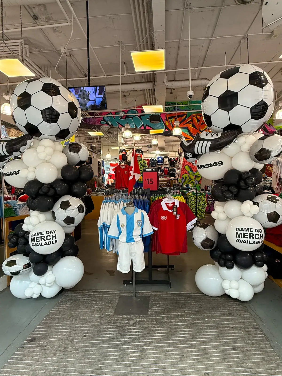 Personalized soccer balloon column for soccer birthday and sports party decoration in Toronto