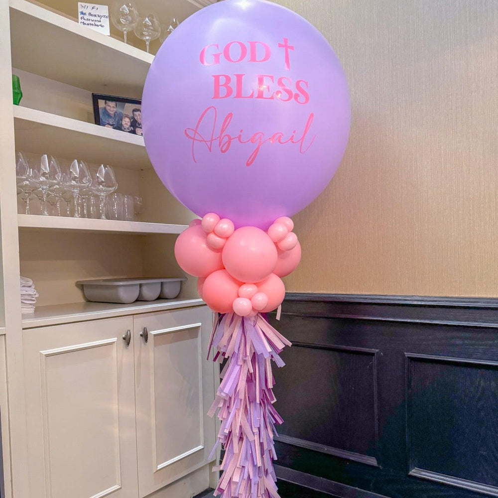 Personalized Baptism & Communion Balloon with Tassels | Elegant Decor - My Blush Peony