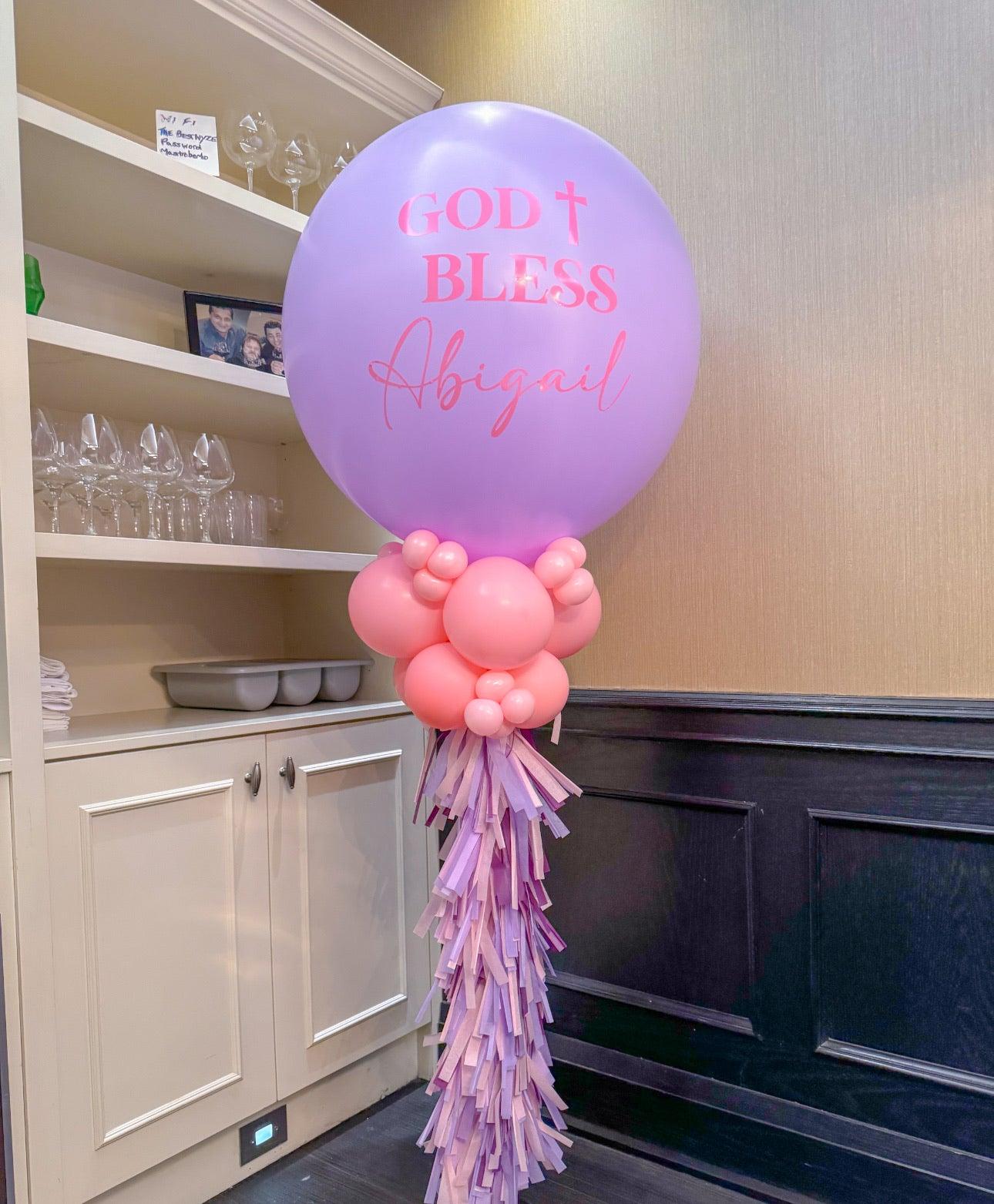 Personalized Baptism & Communion Balloon with Tassels | Elegant Decor - My Blush Peony