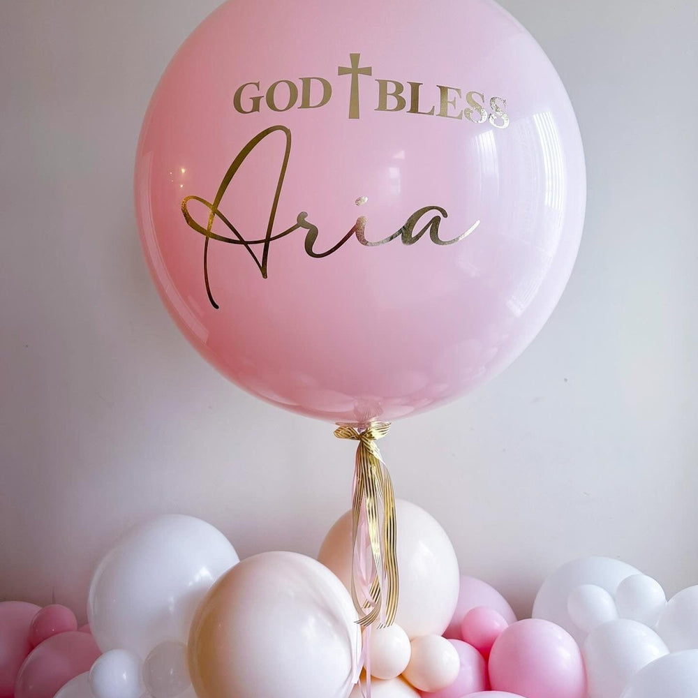 Personalized Jumbo Baptism / Communion Balloon - Elegant Celebration Decor - My Blush Peony