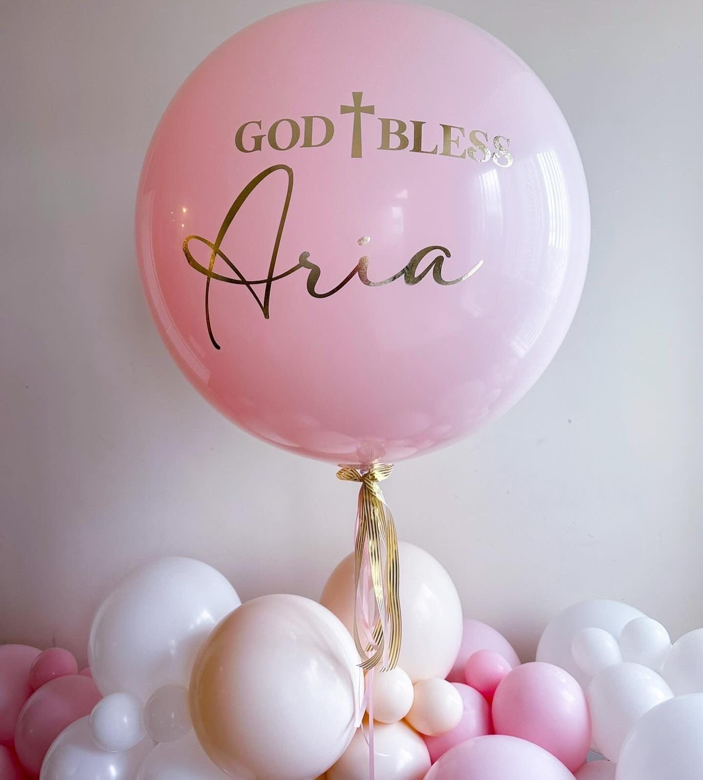 Personalized Jumbo Baptism / Communion Balloon - Elegant Celebration Decor - My Blush Peony