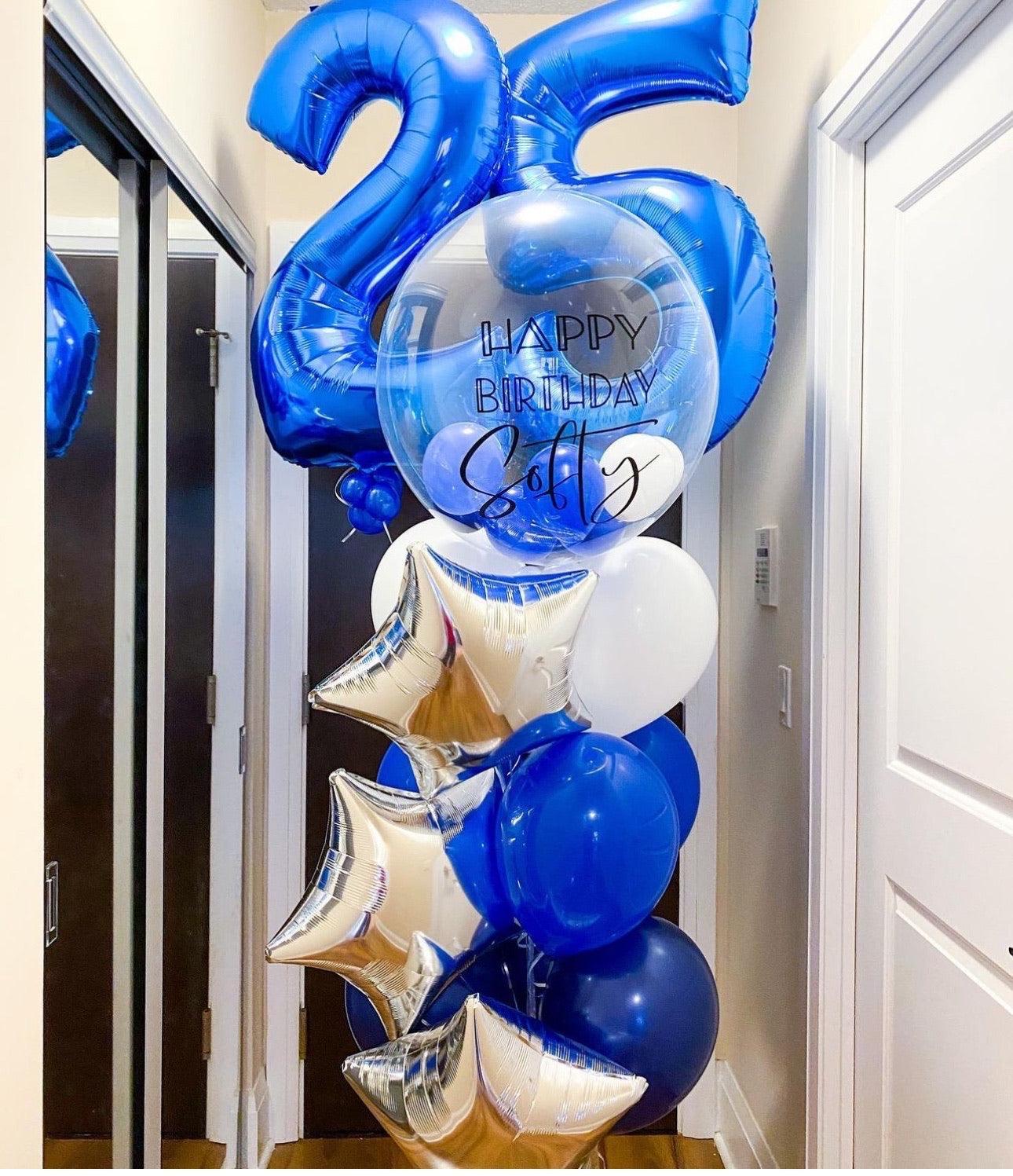 Personalized Deluxe Number Bubble Balloon Bouquet - Star Design - My Blush Peony